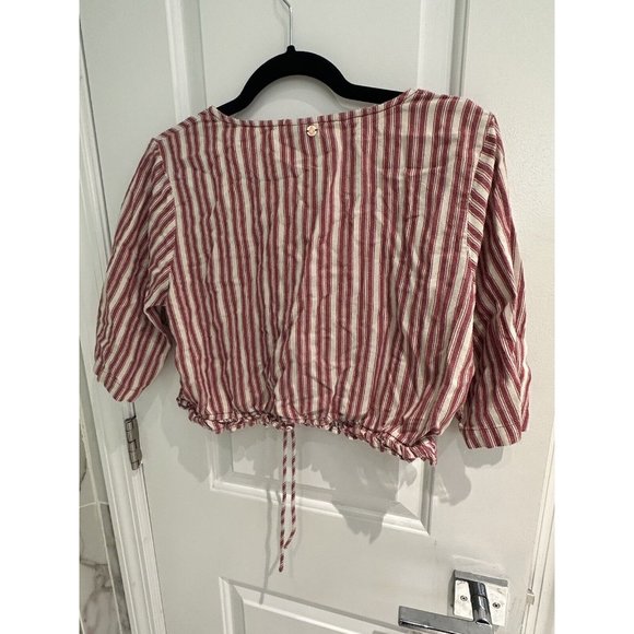 Volcom Top White/Red Blouse 100% Cotton Short Sleeve V-Neck Women's Size XL (12) - Picture 12 of 15